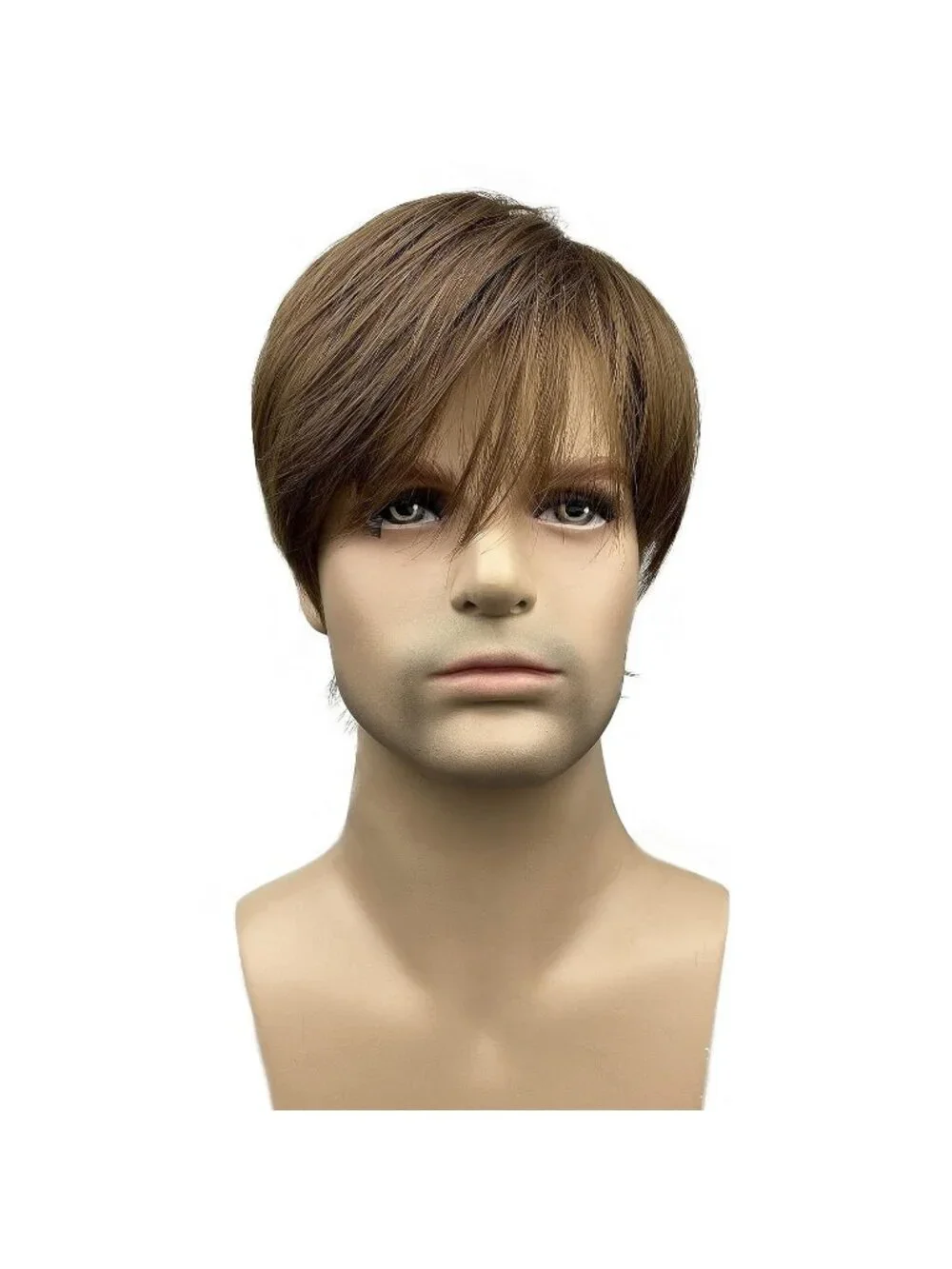 Men's Brown Short Straight Layered Pixie Cut with Shaggy Long Bangs Anime Wig